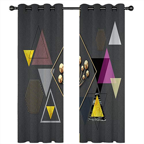 Kinder Gardinen Kinderzimmer Junge Mädchen Blickdicht Geometrische Formen In Schwarz Und Gold 200X160Cm 2Er Set Verdunkelungsvorhang Thermovorhang Hitzeschutz Vorhänge Wohnzimmer Schlafzimmer Vorhä