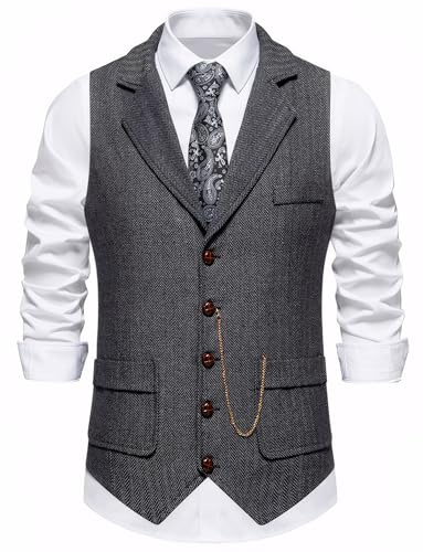 AIEOE Kostymväst för män western tweed formell affärer väst vintage smoking klänning gilet topp, Grå, L