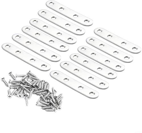 Lot de 12 connecteurs plats en acier inoxydable robuste pour restaurer et renforcer les meubles tels que les armoires, les étagères, les chaises, les tables et les cadres de lit (77 mm)