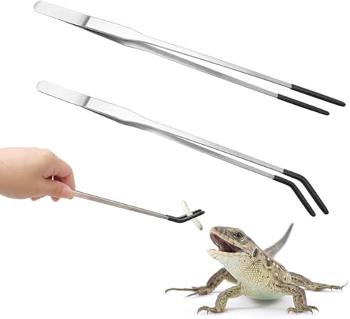 MUYYIKA 2 pinze per l'alimentazione di rettili in acciaio inox con punta in gomma da 26 cm, pinzette dritte e curve per acquario, ideali per acquario, accessori per serbatoi di serpenti drago barbuto