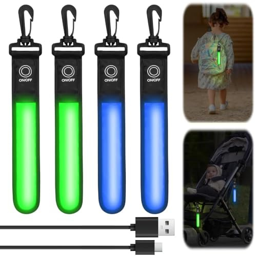 Lot de 4 cartables à LED Clignotantes - 3 Modes - Rechargeable par USB - Pendentif réfléchissant - Lumière de sécurité pour Enfants - Réflecteur étanche - pour Cartable, Sac à Dos, Jogging