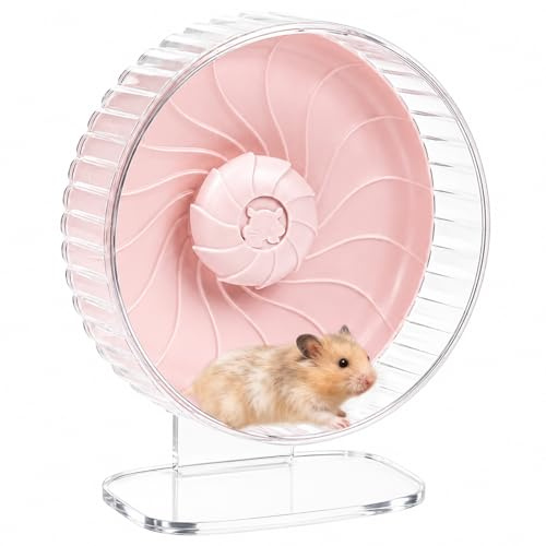 Silent Hamster Wheel – 21cm with Adjustable Stand for Happy Syrian Hamsters, Hedgehogs, Mice & Small Pets, Cage Accessory,Pink
