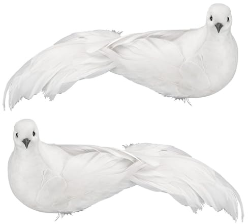 Ideen mit Herz Deko-Federvögel | Taubenpaar | weiße Deko-Tauben | Hochzeitstauben | 7,4 cm x 28 cm x 9,6 cm | 2 Stück