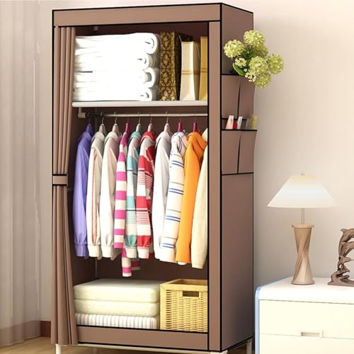 Armario plegable de tela, portátil y estable, para sala de estar, camping y dormitorio, sistema de armario de pie en color marrón