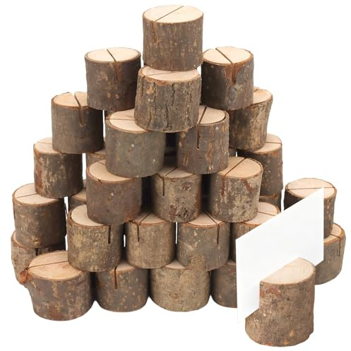 TAICHEUT 40 Stück Kartenhalter Holz, Runde Tischnummernhalter Holz Fotohalter Kartenständer Postkartenhalter, Fotoständer für Hochzeiten, Geburtstage, Tischdekoration