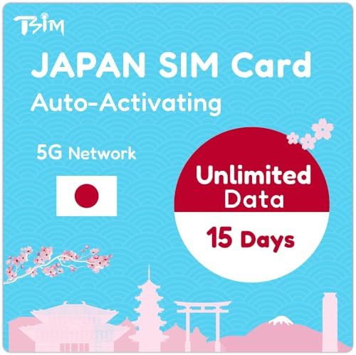 Tarjeta SIM para Japón – 15 días de Datos ilimitados | Activación automática | Red 5G con tethering/Hotspot/Compartir Internet | Solo Datos (sin Llamadas de Voz)