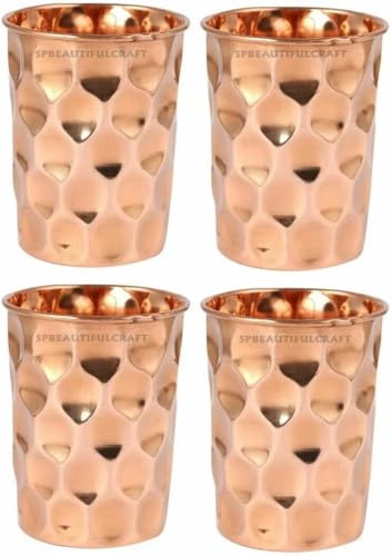 HRS India Lot de 4 gobelets à eau en cuivre pur, 300 ml