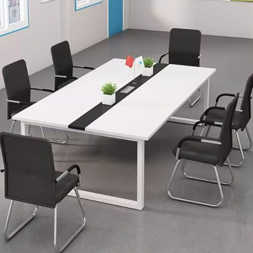 Moderner Bürokonferenztisch, 160-240 cm, weiß, langer Besprechungstisch mit Kabelmanagement-Loch, ideal für Seminare und Trainingsräume, 200 x 100 cm Größe