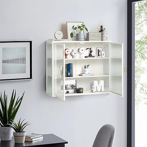 DACHETOU Glastüren Moderner zweitüriger Wandschrank Weiß 23x60x70cm, mit dreistufiger Lagerung für Eingangsbereich Wohnzimmer Badezimmer Esszimmer