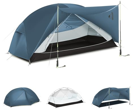 Naturehike Mongar Tent Camping Tent 2 Man Tent Waterproof Ultralight Trekking Tent Hiking Tent Double Layer for Hiking Climbing Outdoor Activities (210T Polyster/Blue)
