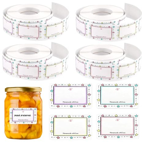 Rusokufo 1000 Etiquetas Autoadhesivas para Mermelada, Pegatinas De Estrellas De Colores para Tarros De Mermelada, Botellas, Frascos De Especias, Botellas De Agua, Envoltorios De Regalo Y Decoración