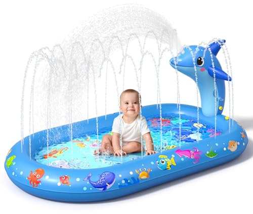 Planschbecken für Kinder, 3 in 1 Delfin Kinderpool, Planschbecken Baby, Watermatte für Kind, Verdicktes Material mit Wasserschlauch, Sommer Garten Wasserspielzeug für Jungen und Mädchen ab 1 Jahr