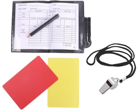 QEDBOJE Set di carte da arbitro di calcio, con 2 fischietti, cartellini, taccuino arbitro calcio, carta da arbitro rossa e gialla, per calcio, basket, Coppa del Mondo e vari eventi (Rosso e Giallo)