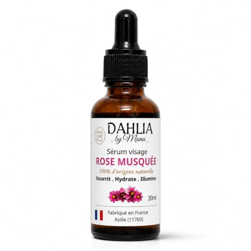 DAHLIA by Mona – Sérum Visage Rose Musquée 30 ml – Huile 100% d’Origine Naturelle – Vitamine E – Aide à atténuer ridules, cernes, taches et imperfections – Fabriqué en France