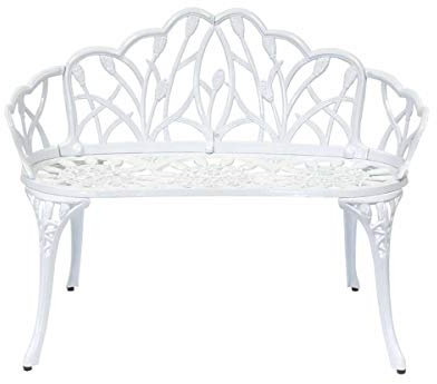CHARLES BENTLEY Cast Aluminium Tulip Garden Bench 95x77.5x54cm, White
