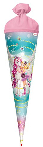 ROTH Schultüte Magisches Einhorn 70 cm groß - Glitzer - rund Rot(h)-Spitze Filzverschluss und Steine - Zuckertüte Mädchen