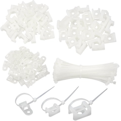 BGTXINGI 120 Stück 3-Werte Sattel-Kabelbinder-Halterungs-Sockel für Kabeldraht-Rohrleitungen, verstellbare Kabelbinder-Halterungs-Set mit 120 weißen, flexiblen Kabelbindern (weiß)