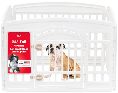 IRIS USA 24 Exercise 4-Panel Pet Playpen with Door,Puppy Playpen, for Puppies and Small Dogs, Keep Pets Secure, Easy Assemble, Fold It Down, Storing, Customizable, White