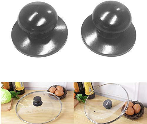Qiorange 2Pcs Topf Knopf Küche Kochgeschirr Deckel Ersatz Knöpfe Universal Casserole Wasserkocher Abdeckung Glas Topf Deckel Topf Knopf Topfdeckel Schwarz