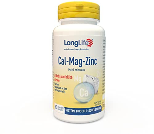 LongLife® Cal-Mag-Zinc | Integratore di calcio, magnesio e zinco, con vitamina D | Alta biodisponibilità | Salute delle ossa e del sistema nervoso | 2 mesi di trattamento | Vegetariano e senza glutine