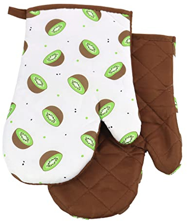 2 TLG. Set Topfhandschuhe mit Magnet Grillhandschuhe Backhandschuhe Ofenhandschuhe Kochhandschuhe Küchenhandschuhe Früchte Kiwi- Grün Braun Weiß
