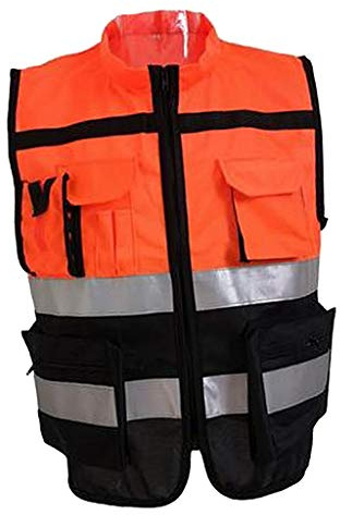 Perfeclan Warnwesten Sicherheitsweste Auto Pannenweste mit Reflektierende Streifen, Weich und gemütlich, Orange Schwarz, XXL 180