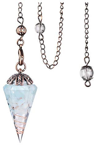 Jovivi Pendule Divinatoire Radiesthésie Esoterisme Aigue Marine Pierres Naturelle Chakras Cône Facette Résine Caillou Quartz Cristal Cuivre Rétro Reiki Pierre Precieuse