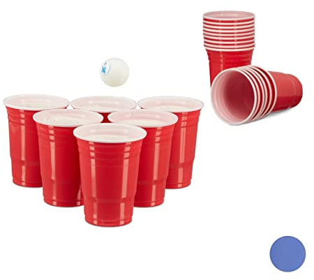 Relaxdays Vasos Beer Pong, Pack 50 Unidades, Reutilizables. para Fiestas, Plástico, 473 ml, para Bebidas o Cerveza, Rojo