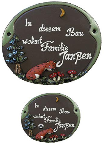 Keramikschild-Fuchs-Haus-Türschild-Klingelschild-Namensschild-195 x 160 mm-Schild-Relief von Hand gefertigt-Incl. Beschriftung-Mit, oder ohne Klingel (6955 ohne Klingel)