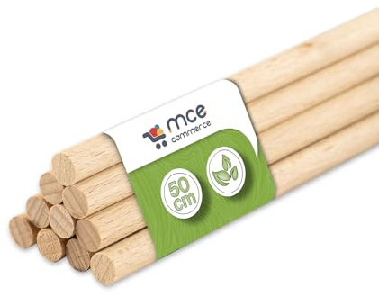 Trästavar runda av naturlig bok, Ø 8 mm längd 50 cm, 10 stycken, för pyssel, modelltillverkning, gör-det-själv-hantverk