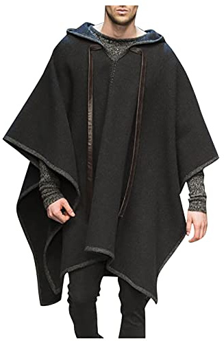 Chaconka Sweat à Capuche en Laine Ample Manteau Châle à Capuche de Maison Vintage Hommes Poncho Ourlet Irrégulier Pullover Cape Homme Hip Hop Vêtements de Maison Confortables Streetwear