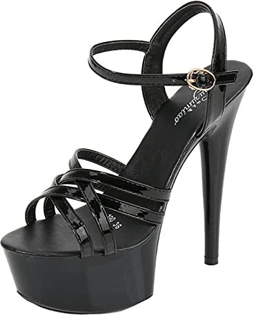 Damen High Heels 15 cm / 5,9 IN Herren Plateau Pumps Sexy Stripperin Bühnenperformance Pole Dance Nachtclub Partytanz High Heels Plus Size Unisex,Schwarz,43 EU