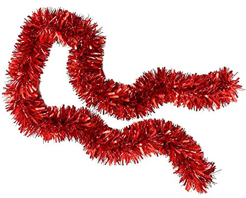 Acan Tradineur - Guirnalda navideña, Rojo, 180 cm, diámetro 12 cm, espumillón Brillante, oropel Colgante, decoración Navidad, árbol, chimeneas, escaleras, Fiesta de cumpleaños, Bodas