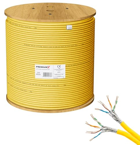Premium X 250m CAT 7A Netzwerkkabel Duplex LAN-Kabel Verlegekabel Ethernet Kupfer Datenkabel AWG 23 S/FTP PiMF PoE Eca Cat7A 1200 MHz Installationskabel Halogenfrei