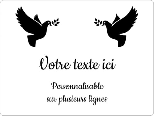 Placa grabada fúnebre con motivo de Dos Palomas con ramitas autoadhesiva 20x15 cm personalizada 1 a 3 líneas Blanco escritura Negra