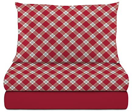 KASANOVA Completo letto singolo in cotone Scozzese rosso rosso