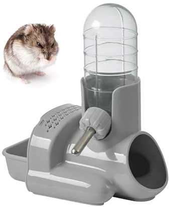 TOKAYIFE Abreuvoir pour Hamsters Maison Hamster Mangeoire pour Hamsters Petite Bouteille d'eau Abreuvoir Suspendu avec Support Convient aux Petits Animaux (Gris)