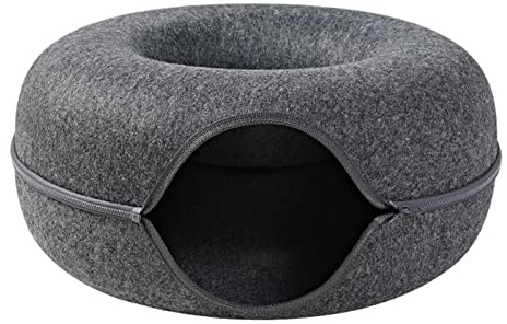 EdirFtra Filz Katze Tunnel Höhlenbett, Filz Tunnel Filz Tunnel Katze Spielzeug, kreisförmiger Entwurf Abnehmbarer Donut, Haustier Tunnel Katze Höhle kleine Haustier, Spielraum und Schutz,A