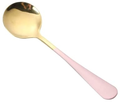 2PCS Soup Spoon, Round Head Cooking Spoons Metal Korean Spoon Stainless Steel Soup Spoon Dinner Table Spoon Wide Tablespoons for Soup Dessert Coffee(Pink)