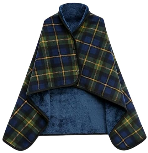 JFAN Poncho Donna Invernale Coperta in Pile Indossabile con Bottoni a Pressione Mantella Caldo Poncho Pile Donna Casa Verde Scuro