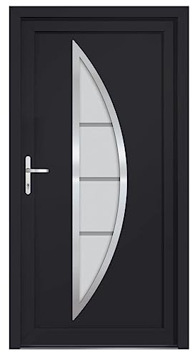 vidaXL Haustür, Tür mit verstellbarer Scharniere, Eingangstür mit 5 Punkt Pilzzapfenverriegelung, Vordertür Aluminiumschwelle Isolierverglasung Stahlverstärkung, Anthrazit PVC