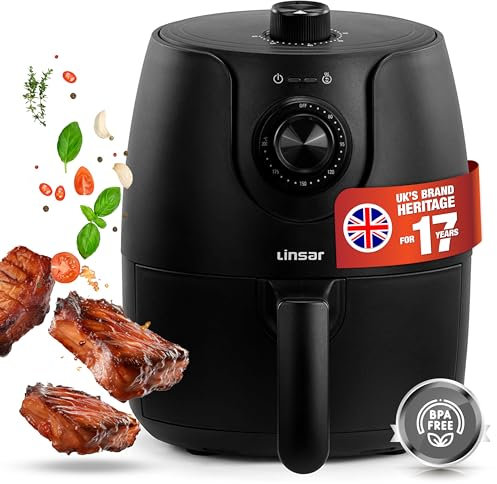 Linsar - Black Air Fryer - 1.8L - incl. Timer and Individual Temperature Adjuster - Oil Free - More Energy Saving & Faster than Traditional Ovens - 1200 Watt (Black)