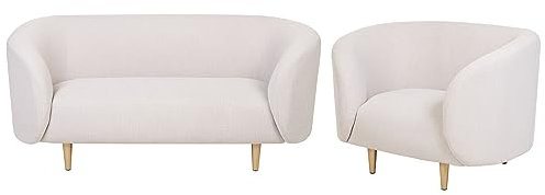 Beliani Conjunto de Sala de Estar 3 plazas de poliéster Beige Dorado bouclé Patas Loen