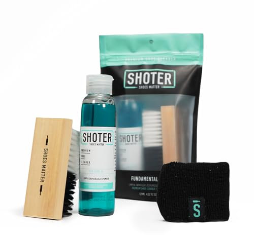 SHOTER - Kit Limpieza de Zapatillas - Limpiador de zapatos en profundidad - Incluye Limpiador 125ml, cepillo y paño de microfibra - Fundamental Kit absorbe la suciedad del calzado