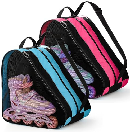 TOPZEA 2 Pack Roller Skate Bags, Oxford Cloth Ice Skates Storage Bag with Adjustable Shoulder Strap, Figure Skating Shoes Carry Bags, Blade Container for Women Men