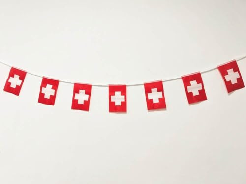 Pandiui23 Schweiz Flagge 40 Stück Schweiz Flagge Schweiz Girlande 11.4M Schweiz Flaggen Nationalflagge Europäische Flaggen 14x21cm Dekorationen Bars