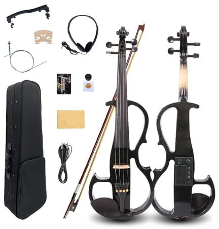 Yinfente 16 Zoll Elektrische Viola aus Massivholz mit Ebenholz Viola Griffbrett, Kinn, Viola Pins, Viola-Schleife, Schwarz Silent Voila für Profis oder Anfänger für
