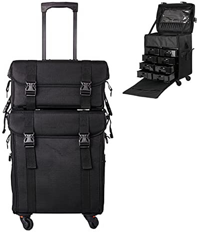 Kosmetik Trolley Rollkoffer 2 In 1 Schminkkoffer Mit 360° Drehbaren, Schminkkoffer Aus Oxford-Stoff,Kosmetikkoffer Pilotenkoffer Beauty Case Reisetrolley Friseurkoffer Kosmetik Trolley,schwarz
