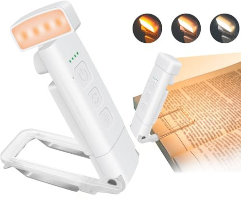 SCNNC White USB Rechargeable Book Reading Light 9 LED, 3 Colours & 5 Brightness Dimmable with Timer, Travel Flexible Portable Clip On LED Reading Night Light for Bookworms, 1 Piece
