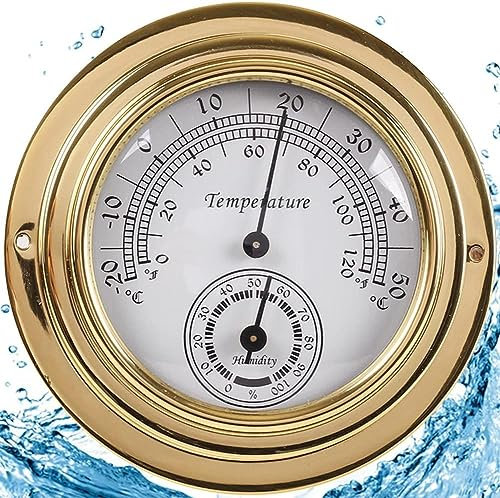 OUSIKA Barometer, traditionelle Wetterstation, traditionelles Barometer, traditionelle Wetterstation, Messinggehäuse, 3,8 Zoll, 98 mm, Uhr, Gezeitenuhr, Wettervorhersage, Bootszubehör, keine Batterie